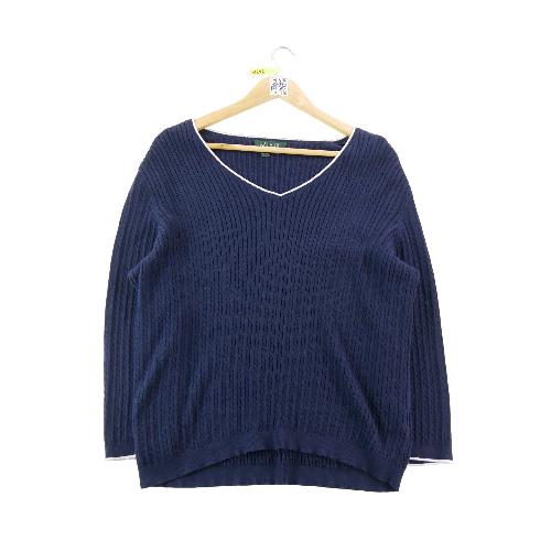 Sportswear - Lauren Ralph Lauren Pull Maille côtelée Col V contrasté Ourlet arrondi Femme Taille XL #QWE1286 - photo 8