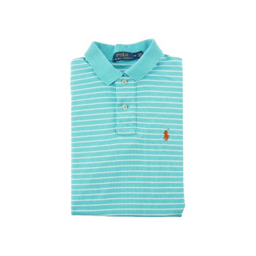 Polo Ralph Lauren Polo manches courtes Custom Fit Striped Pony Homme Taille S Bleu clair #QWE3523