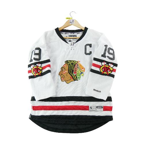 Reebok Maillot Homme NHL Chicago Blackhawks Jonathan Toews 19 Patch capitaine Taille XS #QWE1731