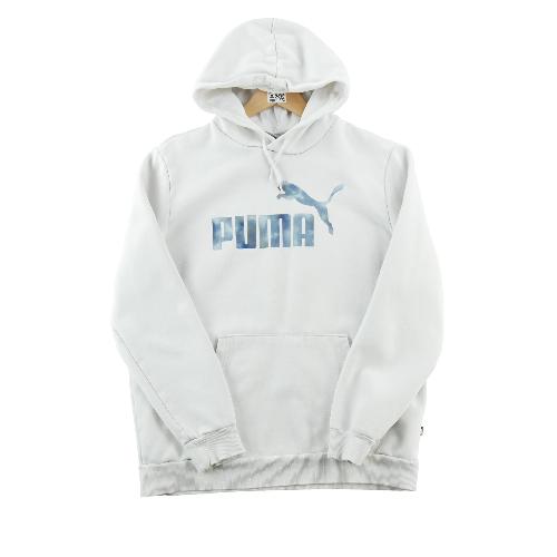 Puma Sweat à capuche Logo imprimé Effet bleu irisé Capuche à cordon Homme Taille M Blanc
