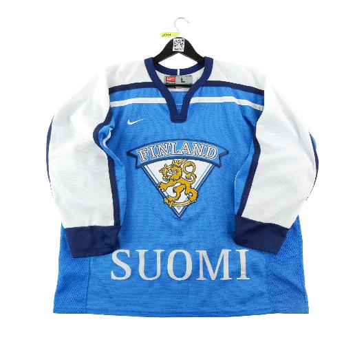 Nike Maillot Homme Team Finland Suomi Gummer Y2K Hockey fit ample Made in Canada Taille L