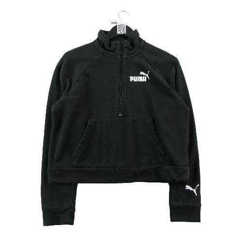 Puma Sweat Demi-zip 589605-01 Polaire à poche kangourou Coupe courte Femme Taille M Noir