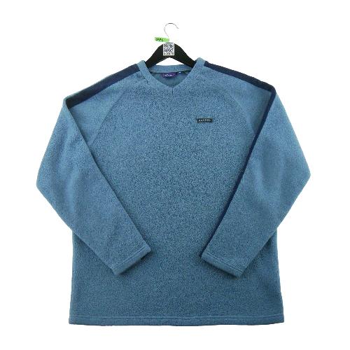 Kangol Pull polaire Coupe droite Y2K Col V Bandes contrastantes Homme Taille M Bleu clair