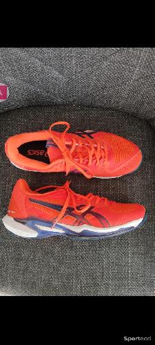 Chaussures tennis / padel haut de gamme Terre Battue Asics Solution Speed FF 3 Clay - Taille 40 - Orange et bleu