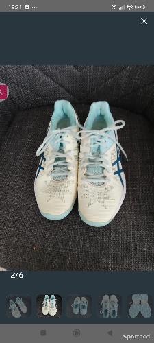 Tennis - Chaussures tennis / padel haut de gamme Terre Battue Asics Solution Speed FF 2 Clay - Taille 37.5 - Blanc et bleu clair - photo 6