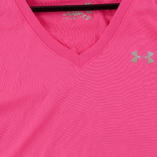 Fitness / Cardio training - Under Armour T-shirt HeatGear V-Neck Coupe semi-ajustée Manches raglan Femme Taille L Rose - photo 6