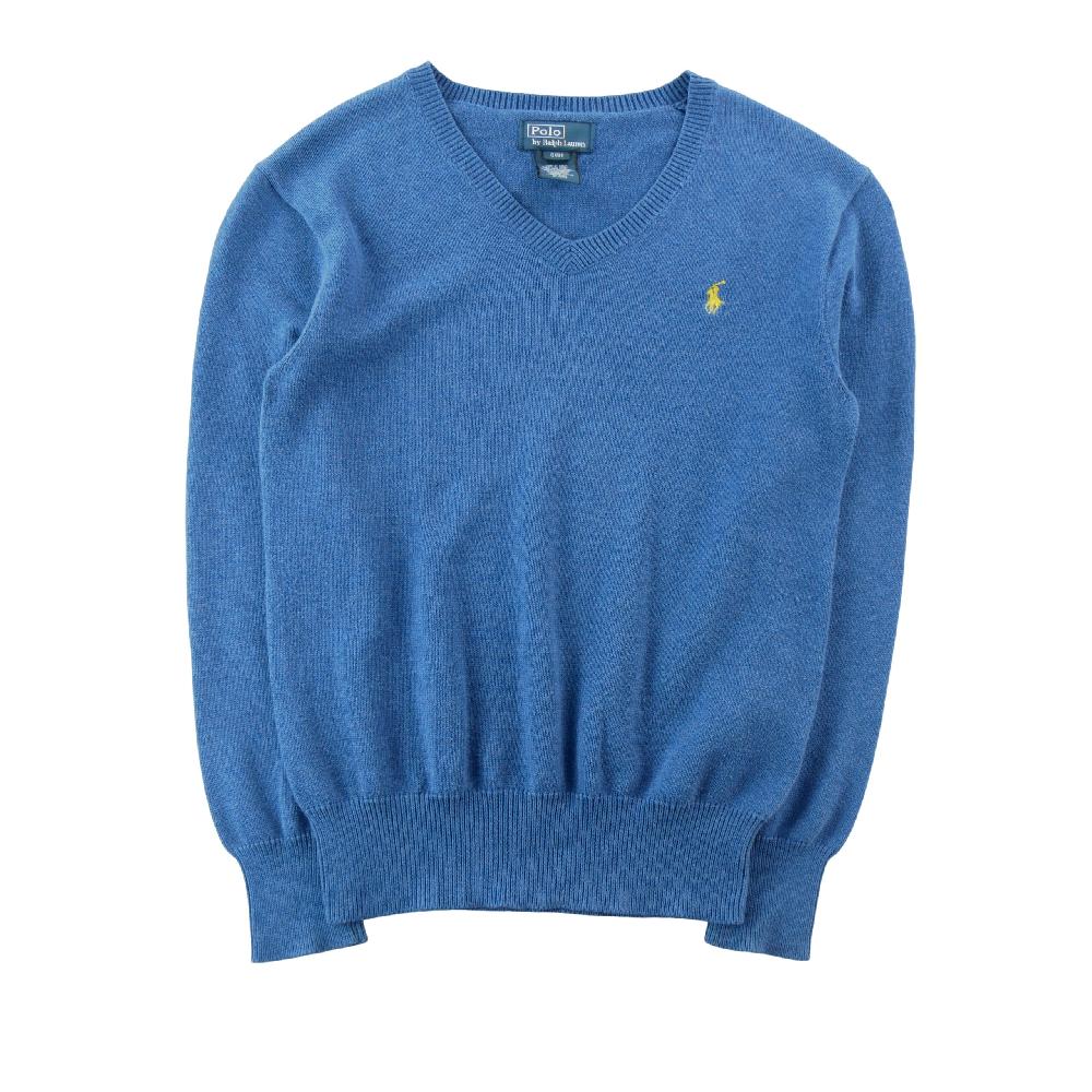 Sportswear - Polo Ralph Lauren Pull col V coton Pony brodé Maille fine Garçon Taille 8 ans Bleu #QWE7815 - photo 1