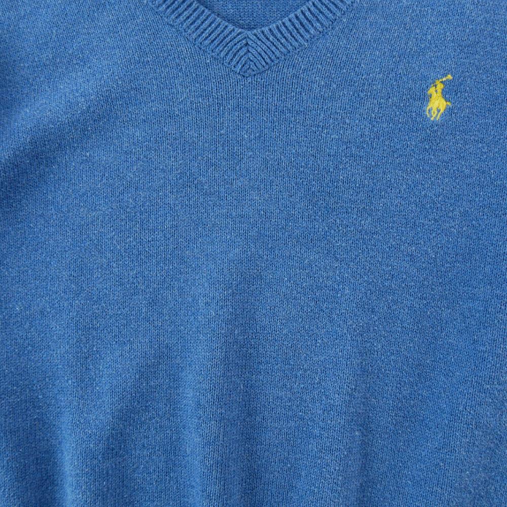 Sportswear - Polo Ralph Lauren Pull col V coton Pony brodé Maille fine Garçon Taille 8 ans Bleu #QWE7815 - photo 3
