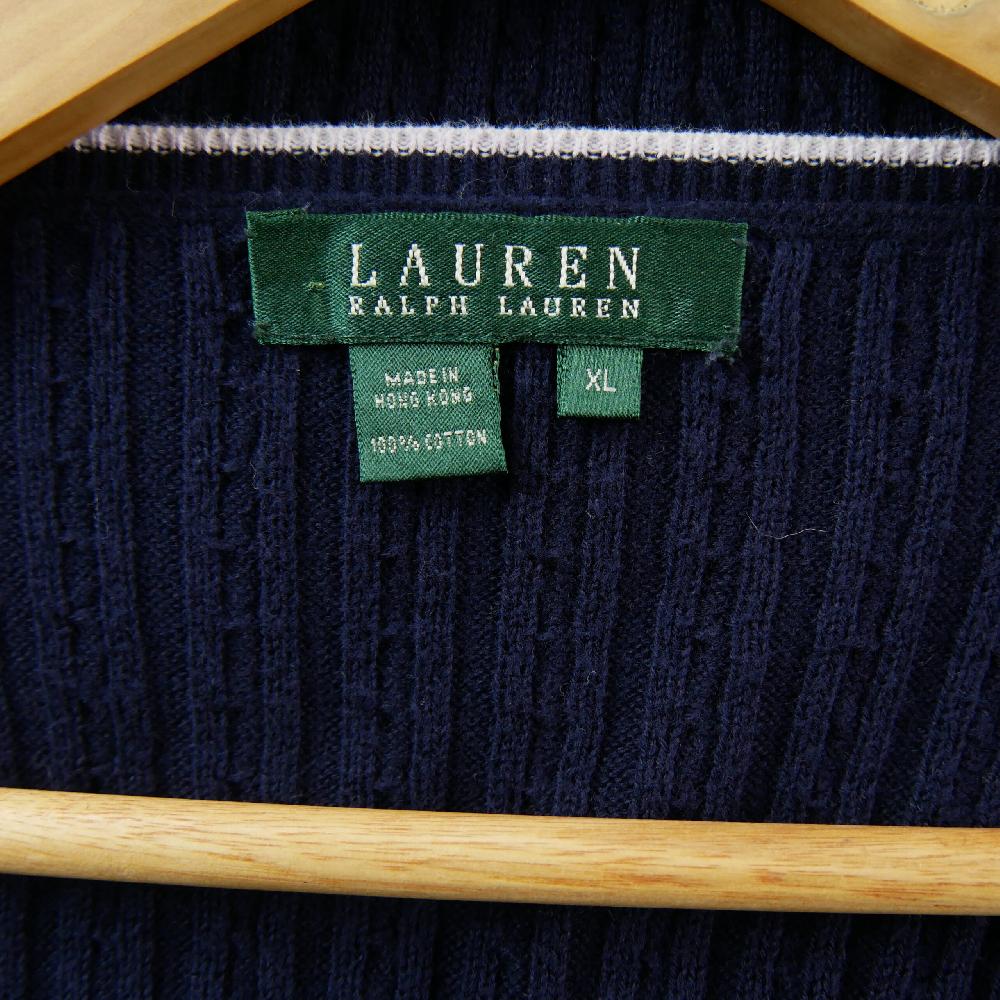 Sportswear - Lauren Ralph Lauren Pull Maille côtelée Col V contrasté Ourlet arrondi Femme Taille XL #QWE1286 - photo 7