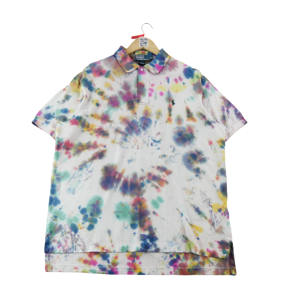 Golf - Polo Ralph Lauren Polo manches courtes Tie Dye Pony brodé Homme Taille XL Blanc #QWE2297 - photo 2