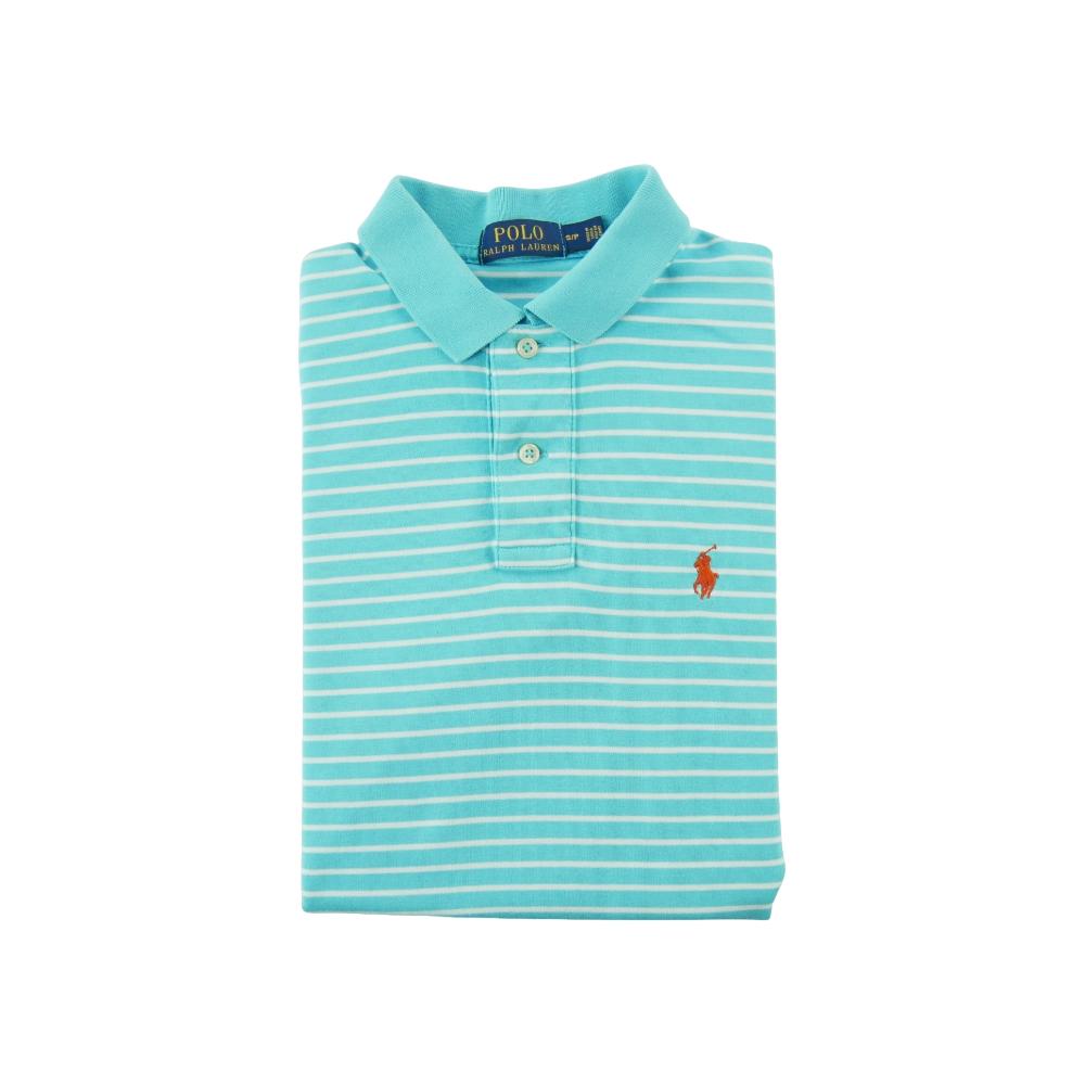 Golf - Polo Ralph Lauren Polo manches courtes Custom Fit Striped Pony Homme Taille S Bleu clair #QWE3523 - photo 1
