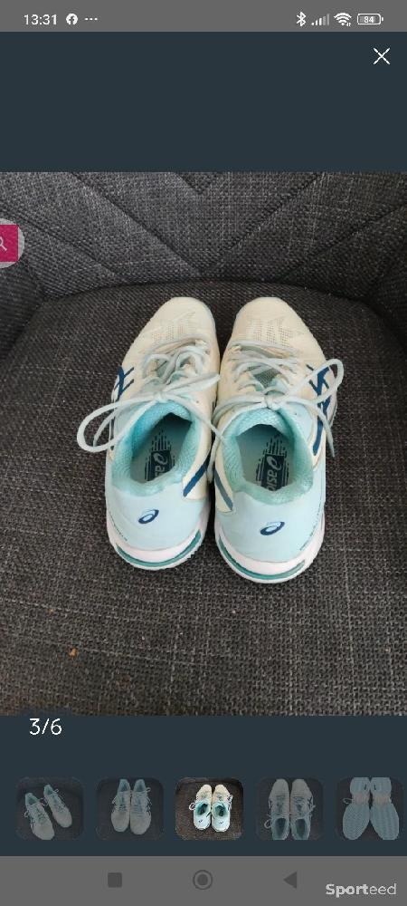 Tennis - Chaussures tennis / padel haut de gamme Terre Battue Asics Solution Speed FF 2 Clay - Taille 37.5 - Blanc et bleu clair - photo 5